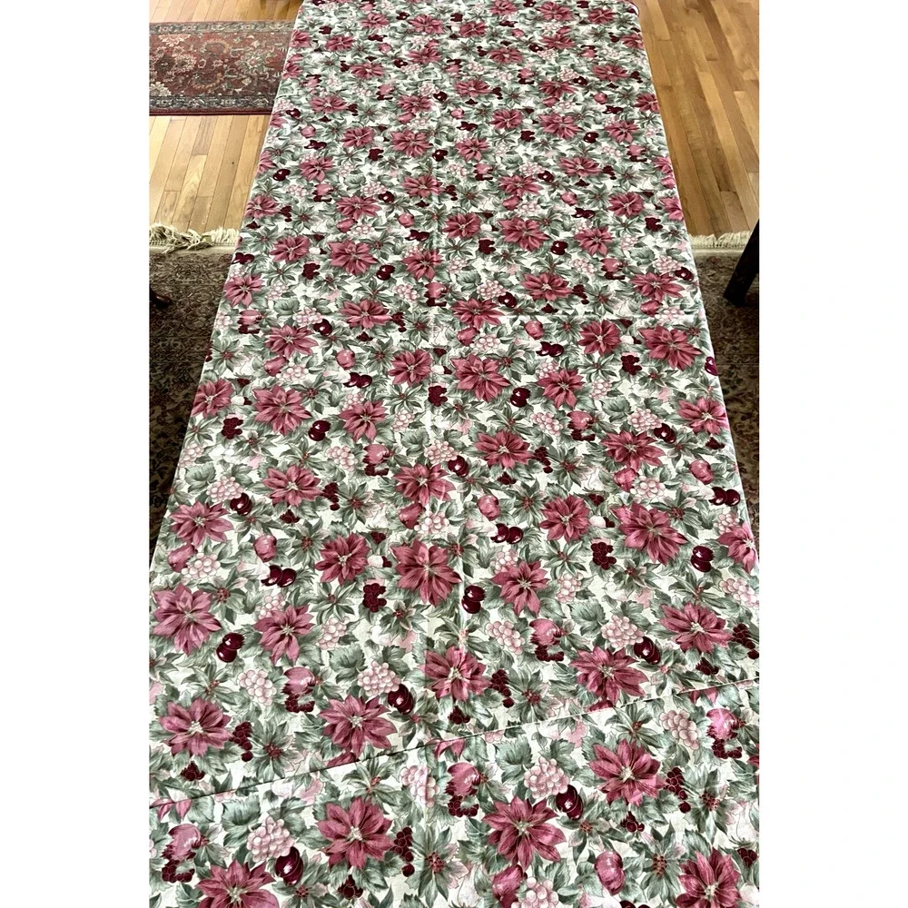Waverly 84” ROUND Custom Tablecloth Pink Poinsettias & Grapes Burgundy Plums VTG